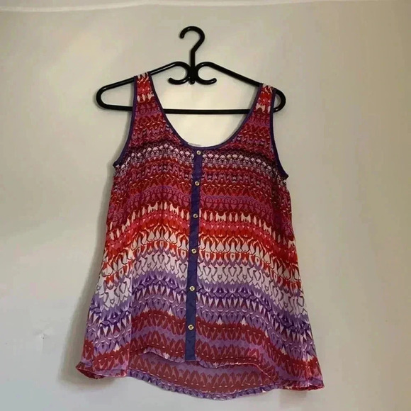 Lady Dutch semi sheer  tunic with purple trim and decorative buttons - Picture 2 of 8